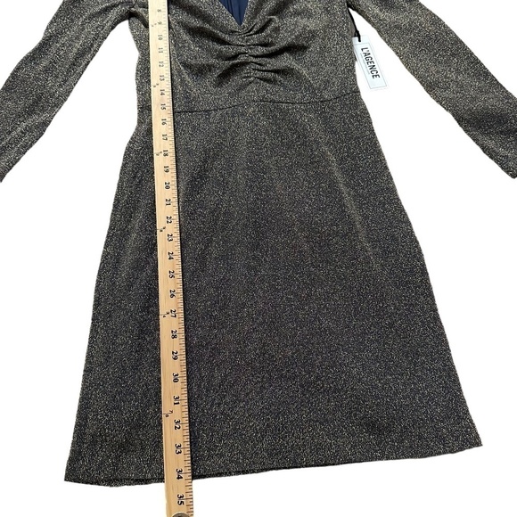 L’Agence Womens Size 2 Dries Gold/Blue Metallic V-Neck Mini Ruched Dress Party - Picture 13 of 16